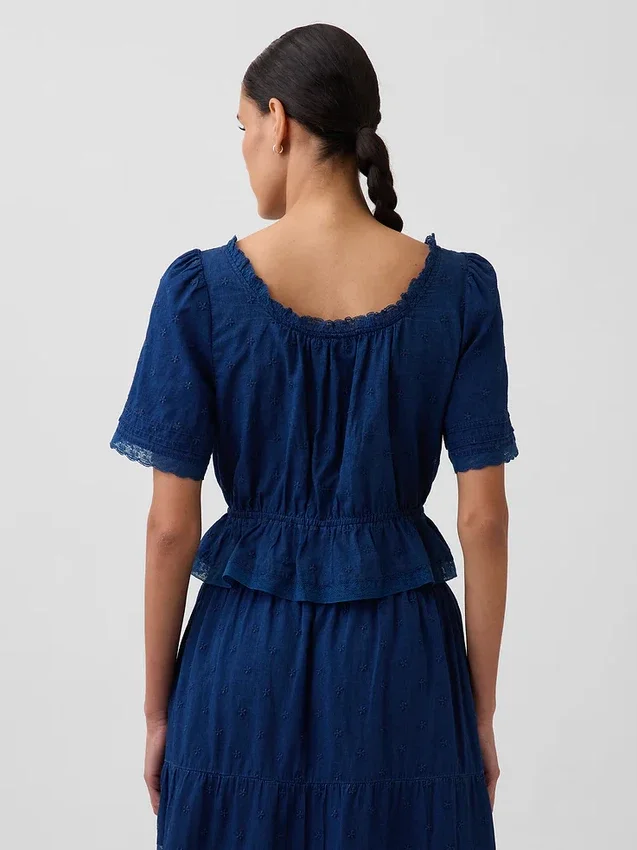 Peplum-Oberteil mit Spitzenbesatz