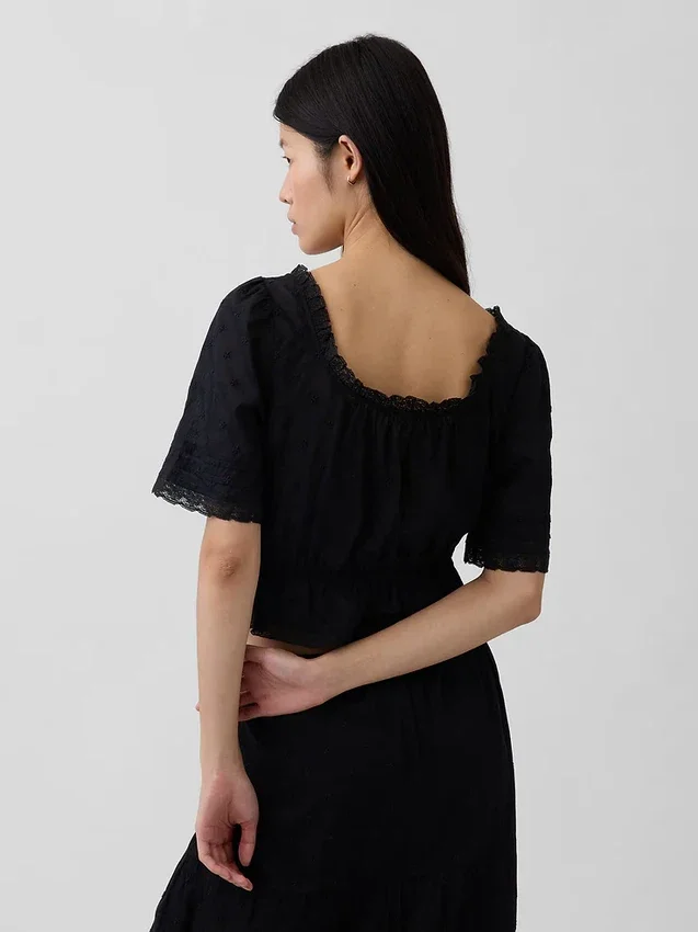 Peplum-Oberteil mit Spitzenbesatz