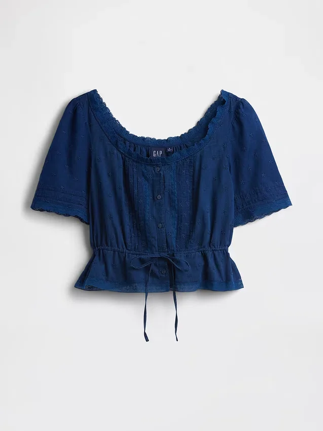 Peplum-Oberteil mit Spitzenbesatz