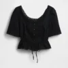 Peplum-Oberteil mit Spitzenbesatz