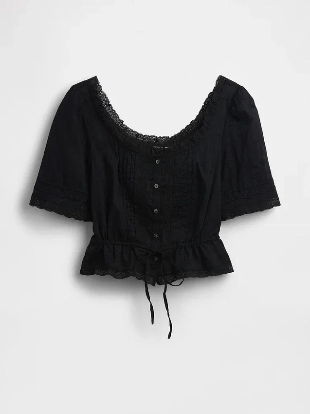 Peplum-Oberteil mit Spitzenbesatz