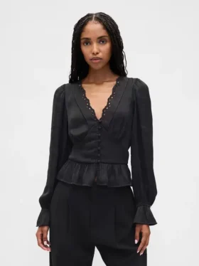 Peplum-Oberteil mit V-Ausschnitt und Lochstickerei
