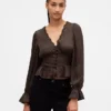 Peplum-Oberteil mit V-Ausschnitt und Lochstickerei