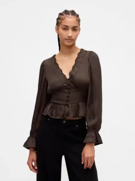 Peplum-Oberteil mit V-Ausschnitt und Lochstickerei
