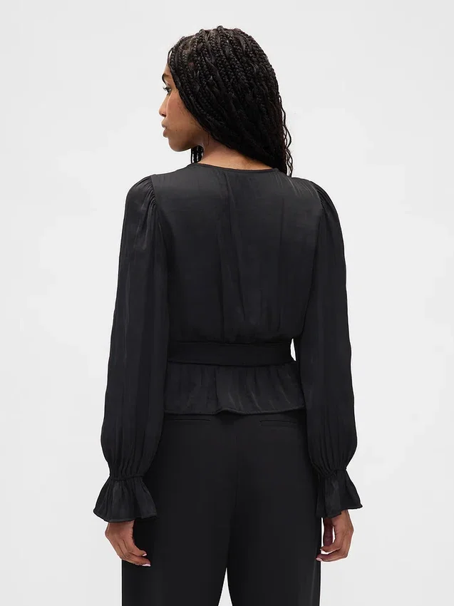 Peplum-Oberteil mit V-Ausschnitt und Lochstickerei