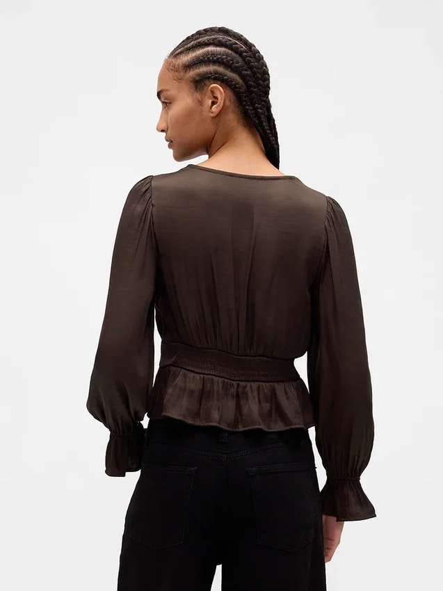 Peplum-Oberteil mit V-Ausschnitt und Lochstickerei
