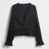 Peplum-Oberteil mit V-Ausschnitt und Lochstickerei