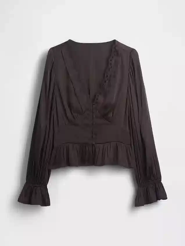 Peplum-Oberteil mit V-Ausschnitt und Lochstickerei