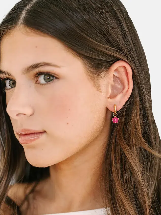 Pierced Co Hot Pink Flower-Anhänger für Huggie-Ohrringe