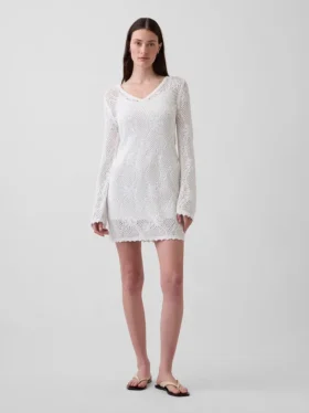 Pointelle-Mini-Pullover-Kleid