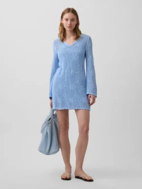 Pointelle-Mini-Pullover-Kleid