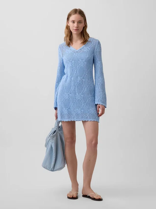 Pointelle-Mini-Pullover-Kleid