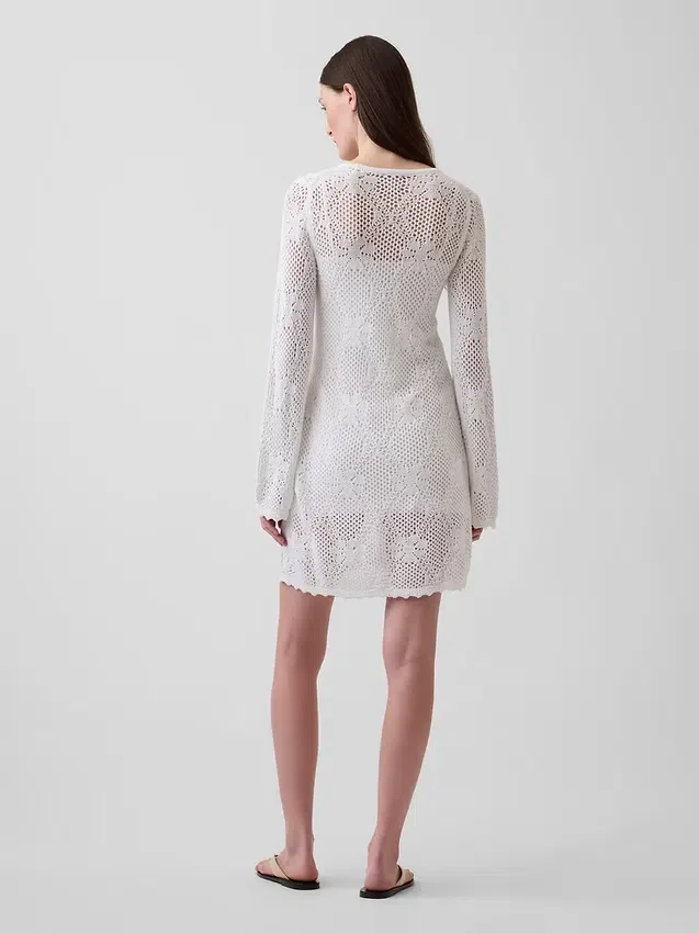 Pointelle-Mini-Pullover-Kleid