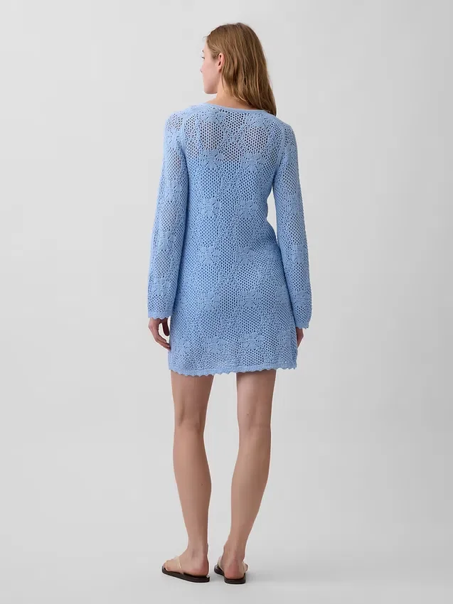 Pointelle-Mini-Pullover-Kleid