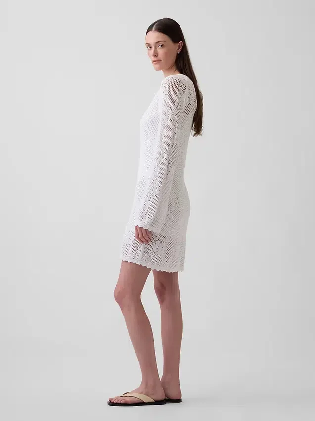 Pointelle-Mini-Pullover-Kleid