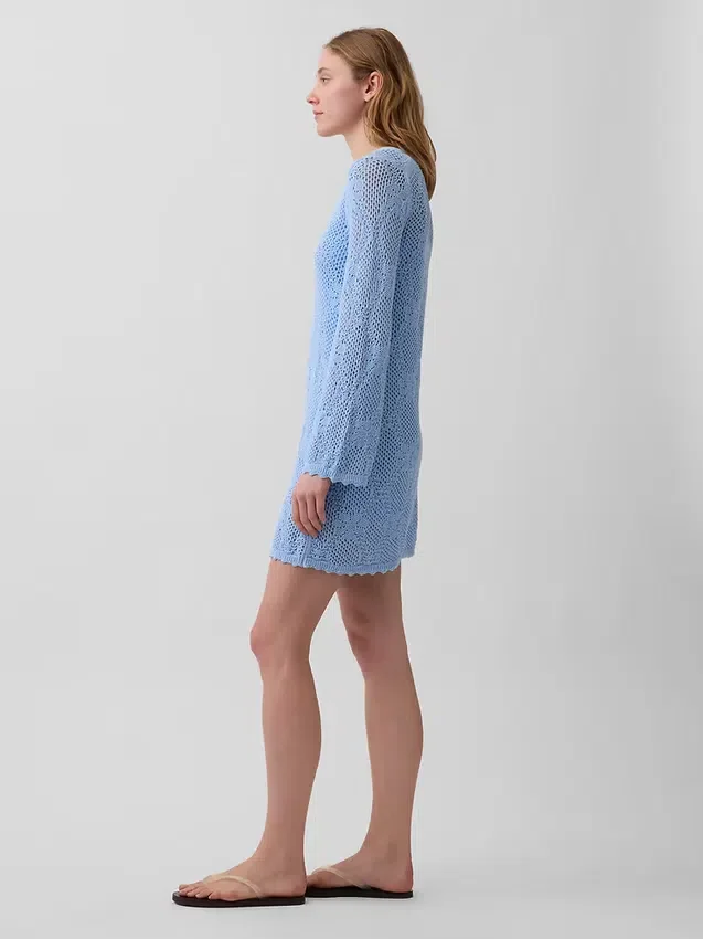 Pointelle-Mini-Pullover-Kleid