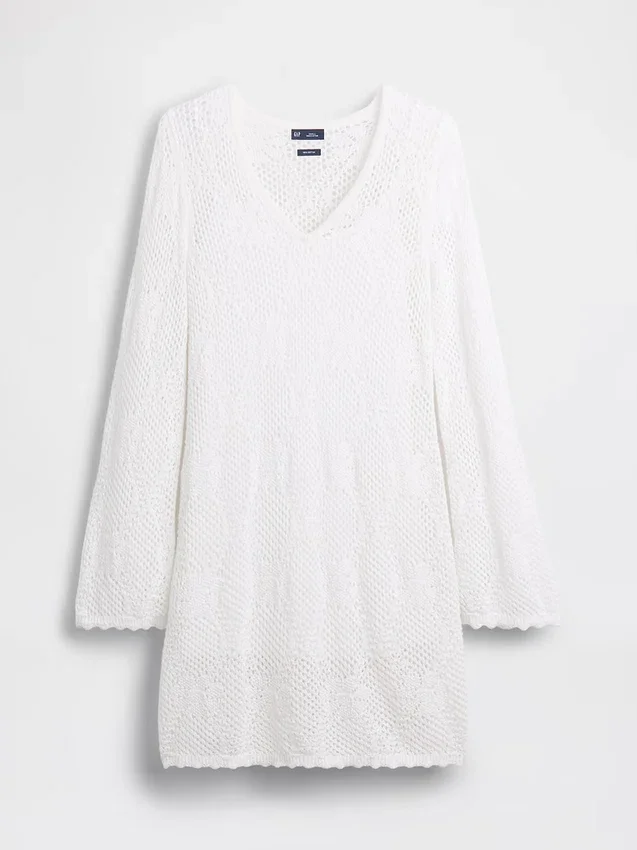 Pointelle-Mini-Pullover-Kleid