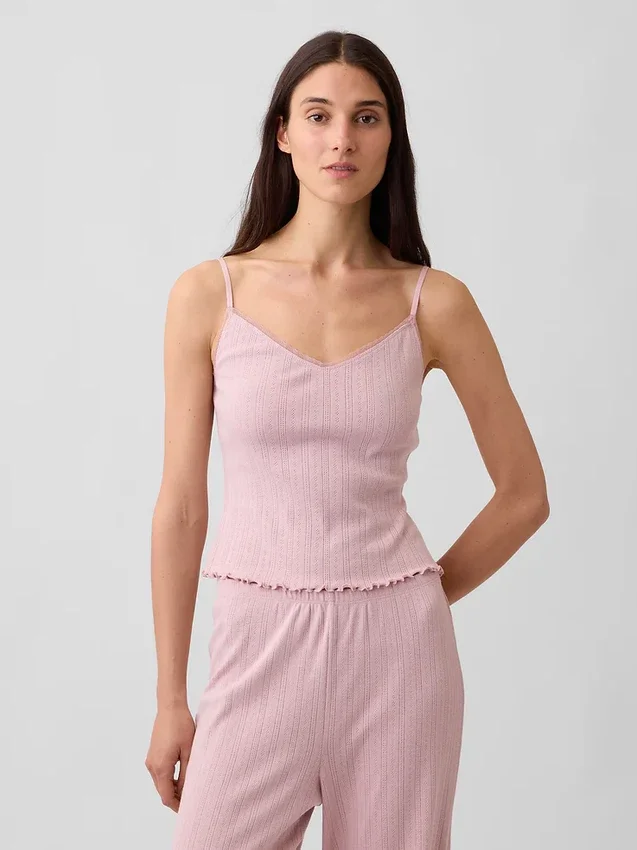 Pointelle-Pyjama-Trägertop mit gewelltem Saum