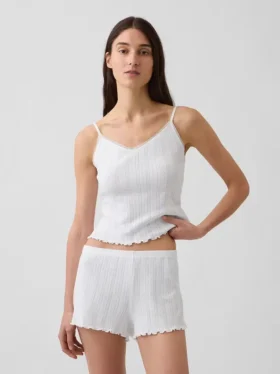 Pointelle-Pyjama-Trägertop mit gewelltem Saum