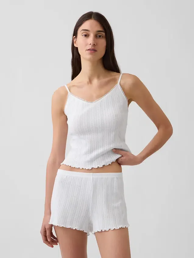 Pointelle-Pyjama-Trägertop mit gewelltem Saum