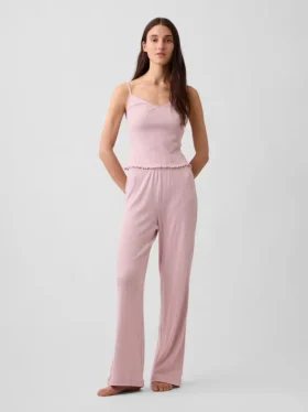 Pointelle-Pyjama-Trägertop mit gewelltem Saum