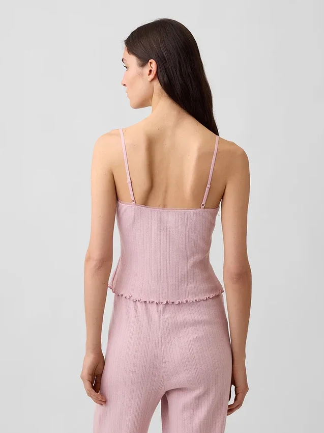 Pointelle-Pyjama-Trägertop mit gewelltem Saum