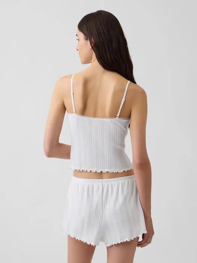 Pointelle-Pyjama-Trägertop mit gewelltem Saum