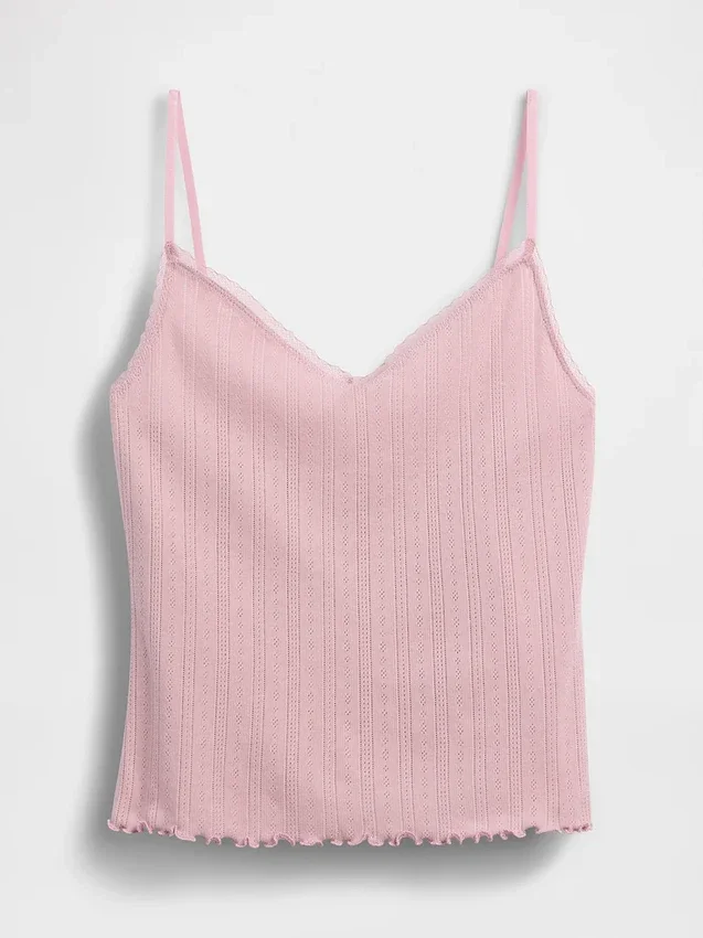 Pointelle-Pyjama-Trägertop mit gewelltem Saum
