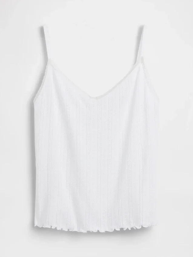 Pointelle-Pyjama-Trägertop mit gewelltem Saum