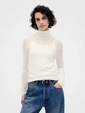 Pointelle-Rollkragen-Pullover