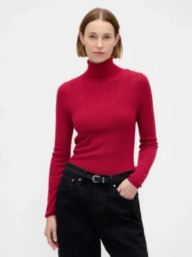 Pointelle-Rollkragen-Pullover