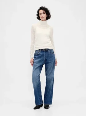 Pointelle-Rollkragen-Pullover