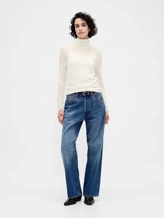 Pointelle-Rollkragen-Pullover