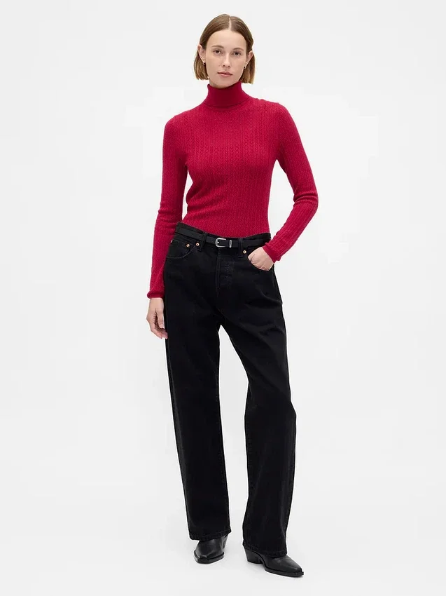 Pointelle-Rollkragen-Pullover