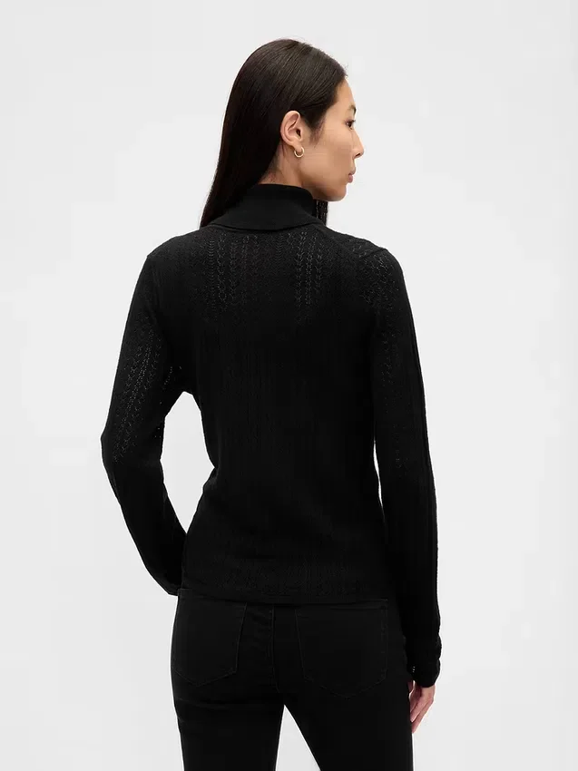 Pointelle-Rollkragen-Pullover