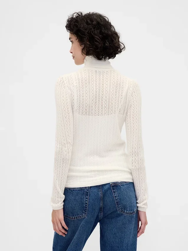 Pointelle-Rollkragen-Pullover