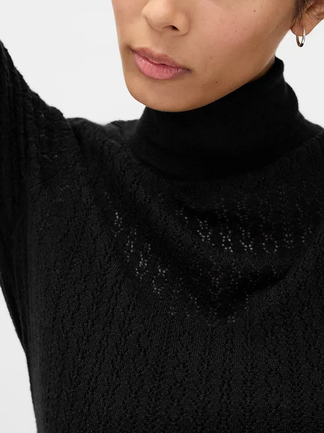 Pointelle-Rollkragen-Pullover