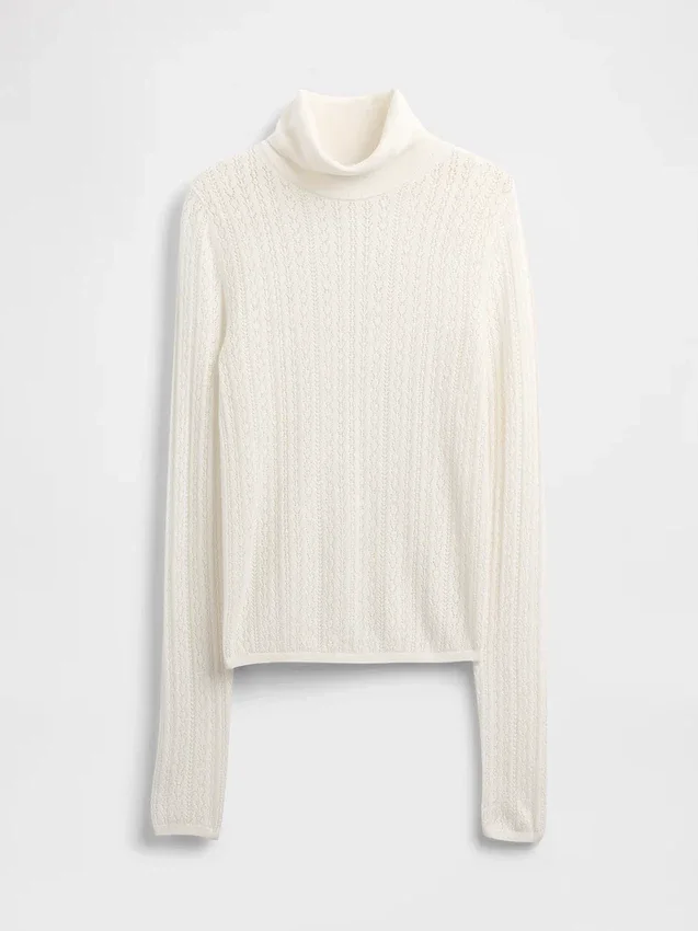 Pointelle-Rollkragen-Pullover