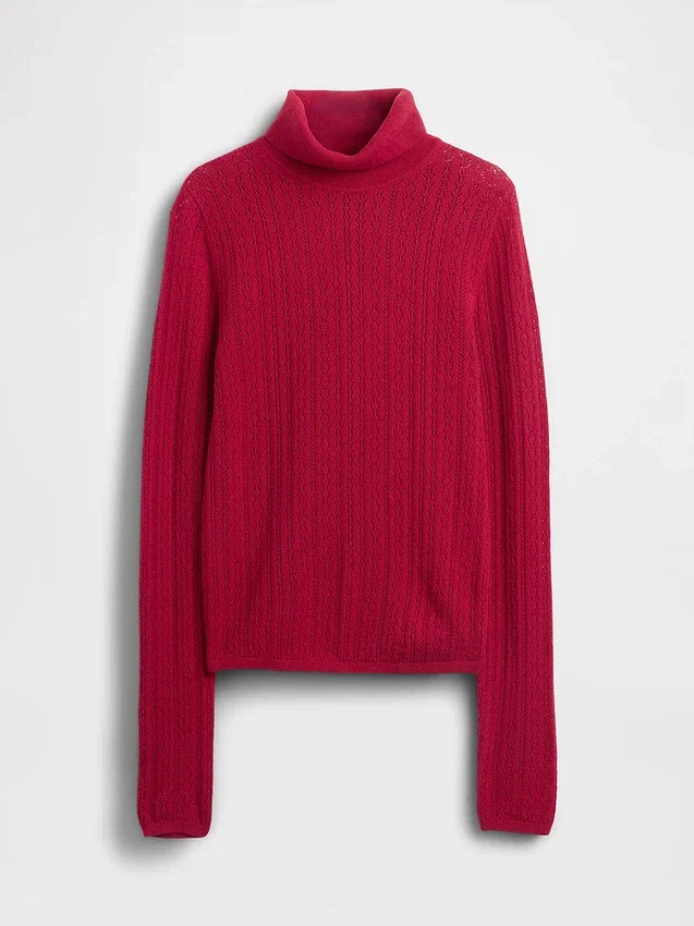 Pointelle-Rollkragen-Pullover
