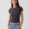 Pointelle-T-Shirt mit Rundhalsausschnitt