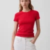 Pointelle-T-Shirt mit Rundhalsausschnitt
