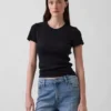 Pointelle-T-Shirt mit Rundhalsausschnitt