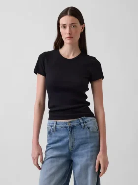 Pointelle-T-Shirt mit Rundhalsausschnitt