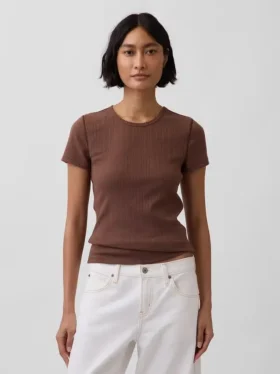 Pointelle-T-Shirt mit Rundhalsausschnitt