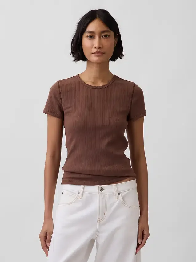 Pointelle-T-Shirt mit Rundhalsausschnitt