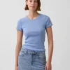 Pointelle-T-Shirt mit Rundhalsausschnitt