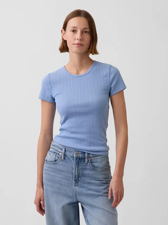 Pointelle-T-Shirt mit Rundhalsausschnitt