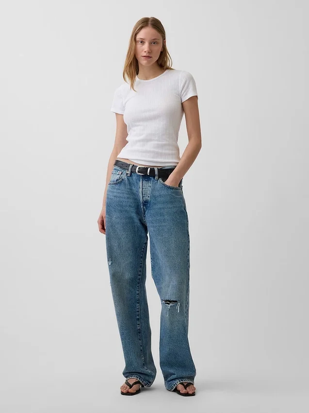 Pointelle-T-Shirt mit Rundhalsausschnitt