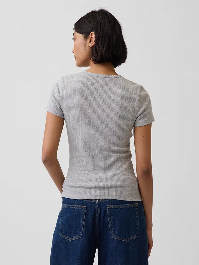 Pointelle-T-Shirt mit Rundhalsausschnitt