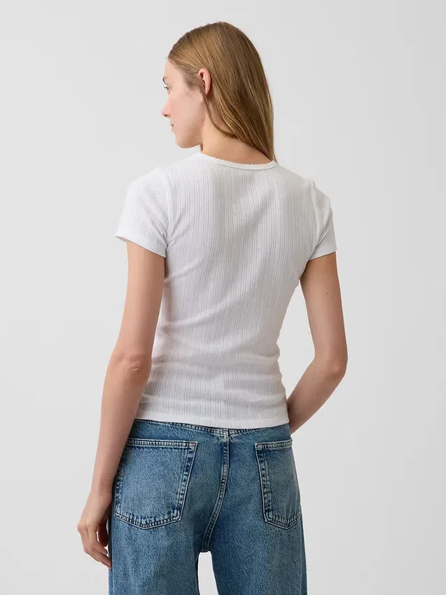 Pointelle-T-Shirt mit Rundhalsausschnitt